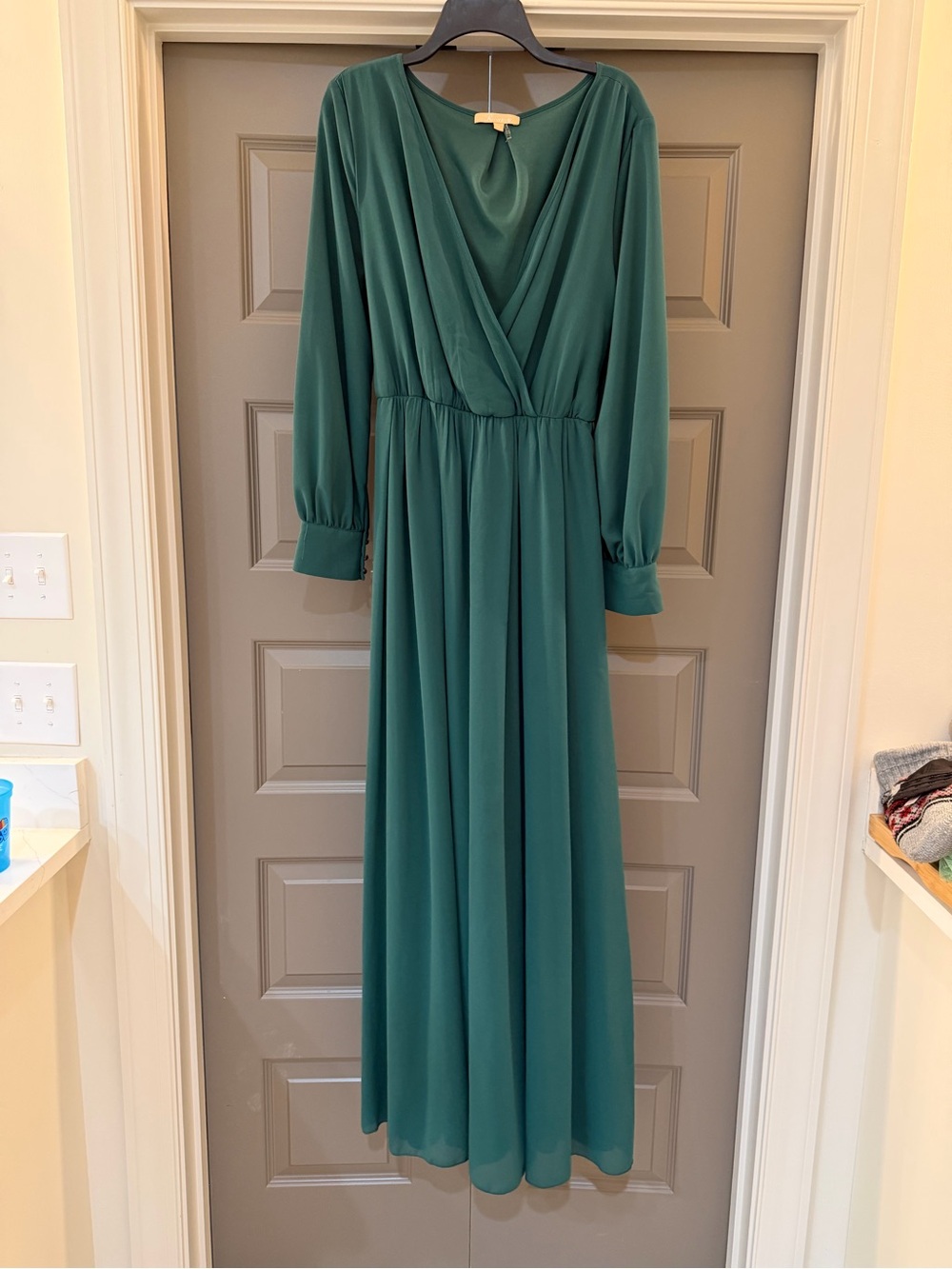Pink Blush Forest Green Long Sleeve Maxi Dress
